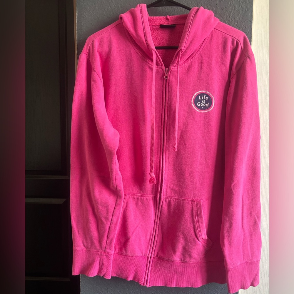 Life Is Good Bright Pink Zip Hoodie with Chest Logo